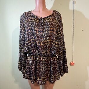 Liberty Love Women's 2X Blouse Multi Colored Geometric Print elastic waist top